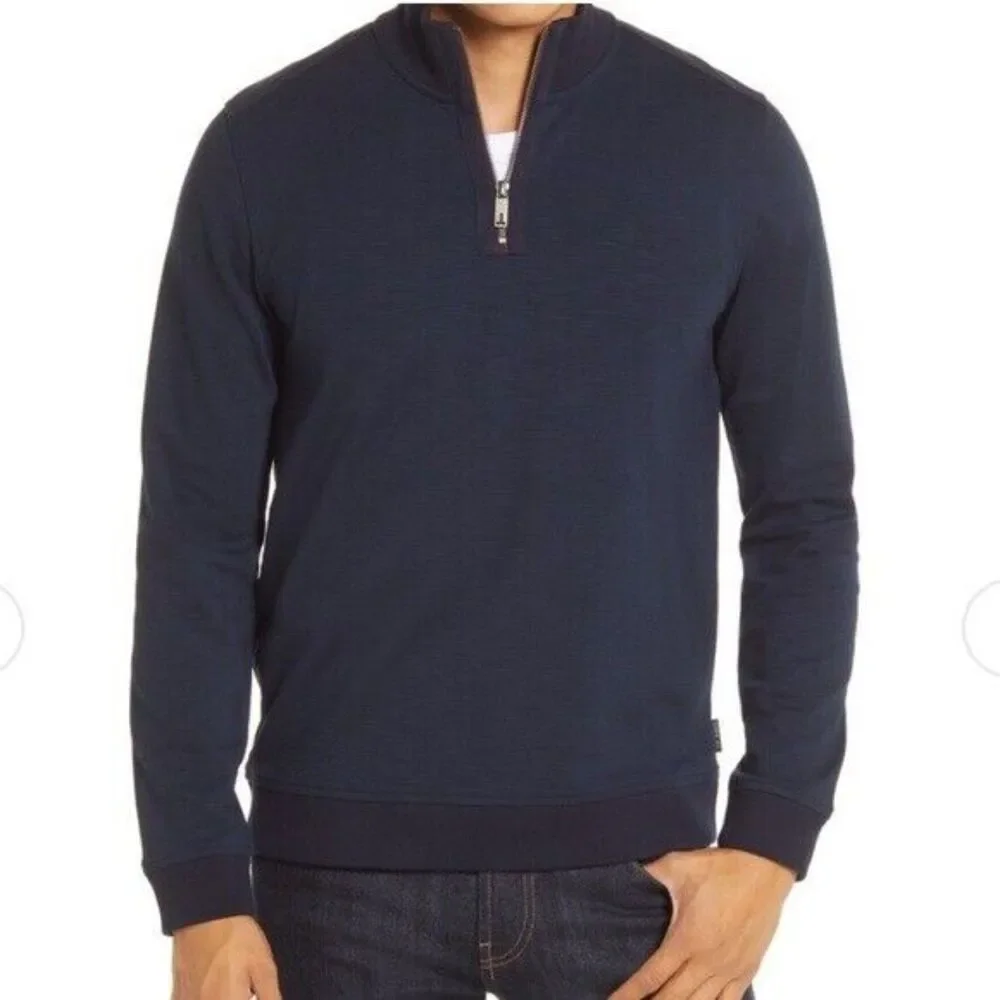 TED BAKER Caravan Navy Blue Quarter Zip Pullover Sweater Size 6 or 2XL XXL